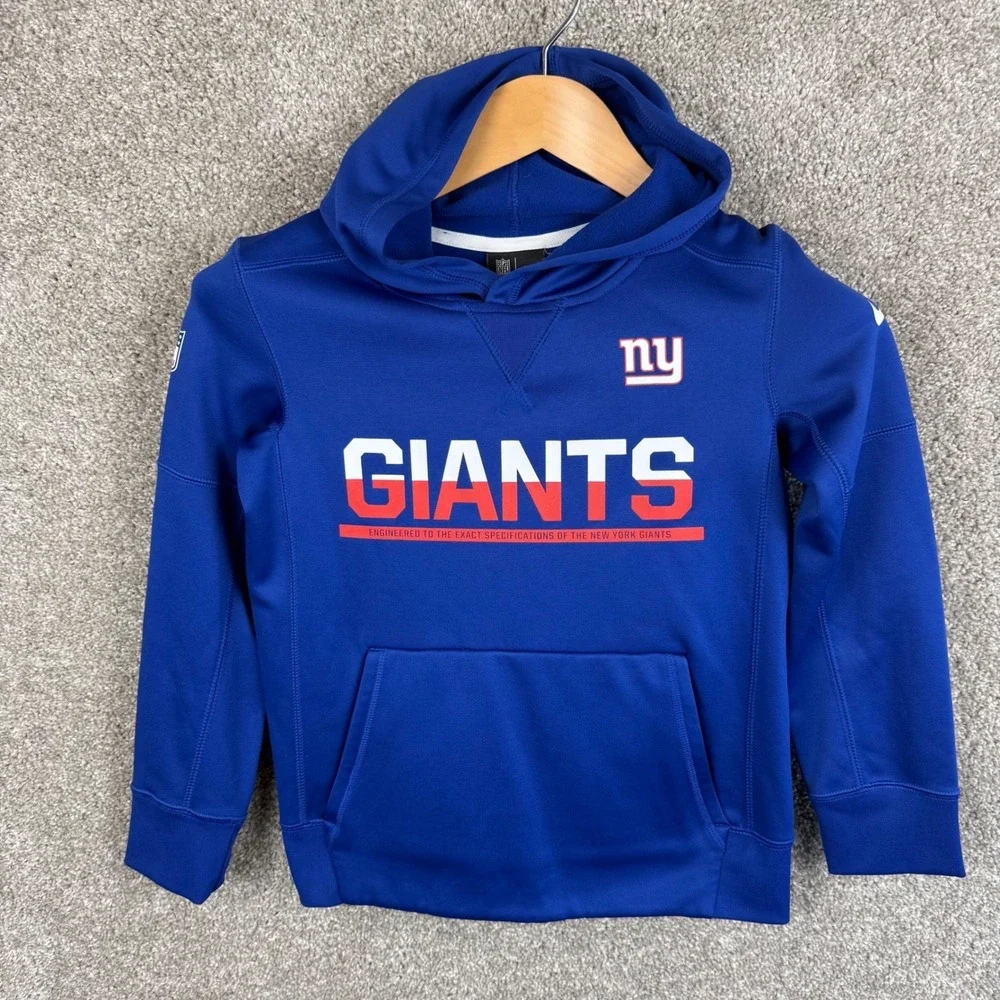 Nike Boys New York Giants NFL Therma-FIT Blue Pullover Hoodie Small 8